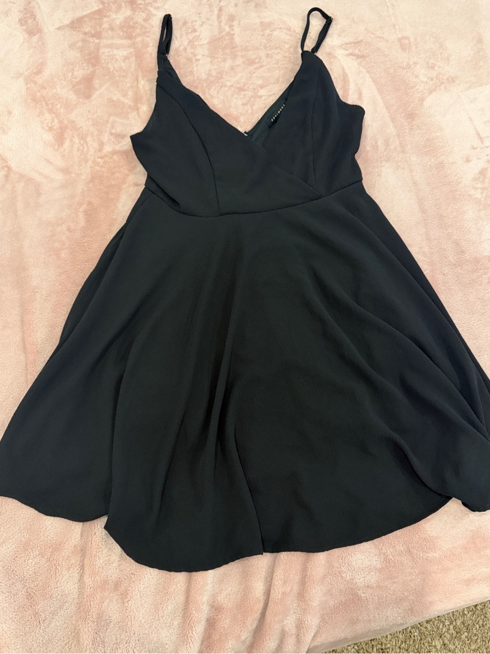 Revamped Black Spaghetti-Strap V-Neck Mini Dress